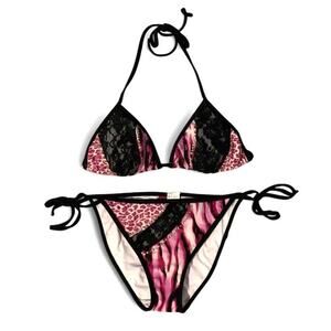 Guess Y2K Purple Cheetah Print McBling Bikini Medium